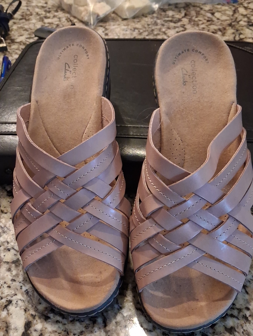 Clarks Women's Mauve Taupe Woven Slide Mules